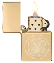 Load image into Gallery viewer, Zippo Lighter - Custom Engraved with Your Message for Playboy Rabbit Head Design High Polish Brass Pocket Lighter 46219