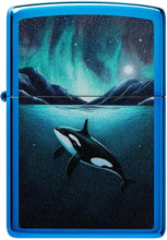 Load image into Gallery viewer, Zippo Lighter - Customized Message Killer Whale Design - High Polish Blue 48984