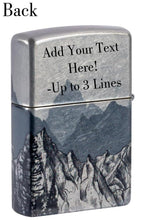 Load image into Gallery viewer, Zippo - Customized Message on Mountain Sketch 540 Tumbled Chrome Pocket 46280