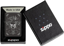 Load image into Gallery viewer, Zippo Lighter - Customize Message on Royal Skull High Polish Black Pocket 46699