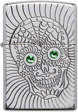Load image into Gallery viewer, Zippo Armor Sugar Skull Design High Polish Chrome Emblem Attached Pocket Lighter