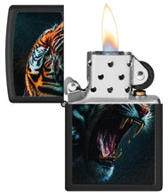 Load image into Gallery viewer, Zippo Lighter - Custom Engraved with Your Message for Tiger Roar Design Black Matte Pocket Lighter 46241