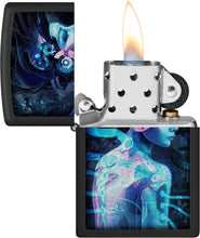 Load image into Gallery viewer, Zippo Black Light Cyber Woman Design Black Matte Pocket Lighter