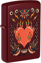 Load image into Gallery viewer, Zippo Lighter - Customized Message on Tattoo Heart Merlot Pocket Lighter 46584