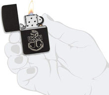 Load image into Gallery viewer, Zippo U.S. Navy Anchor Replica Black Crackle Pocket Lighter
