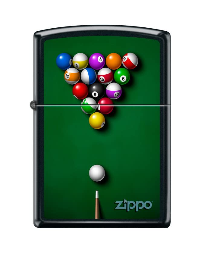 Zippo Lighter- Personalized Engrave Pool Table and Balls Black Matte #Z5477