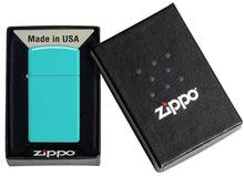 Load image into Gallery viewer, Zippo Lighter - Personalized Customize Message Engrave on Slim Size Windproof Lighter (Turquoise) #49529
