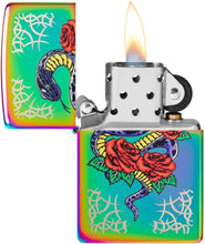 Load image into Gallery viewer, Zippo Rose Snake Tattoo Design Multi Color Pocket Lighter
