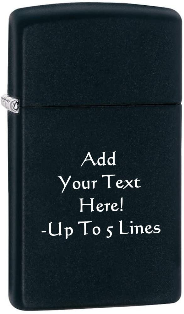 Zippo Lighter - Personalized Customize Message Engrave on Slim Size Windproof Lighter (Black Matte #1618)
