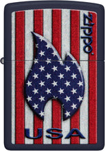 Load image into Gallery viewer, Zippo Patriotic Flame Design Navy Matte Pocket Lighter
