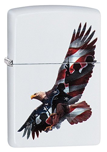 Zippo Lighter- Personalized Engrave Eagle USA Flag Patriotic White 29418