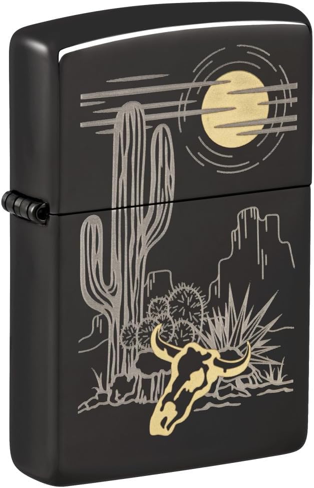 Zippo Lighter - Customized Message on Western Design, - High Polish Black 48968