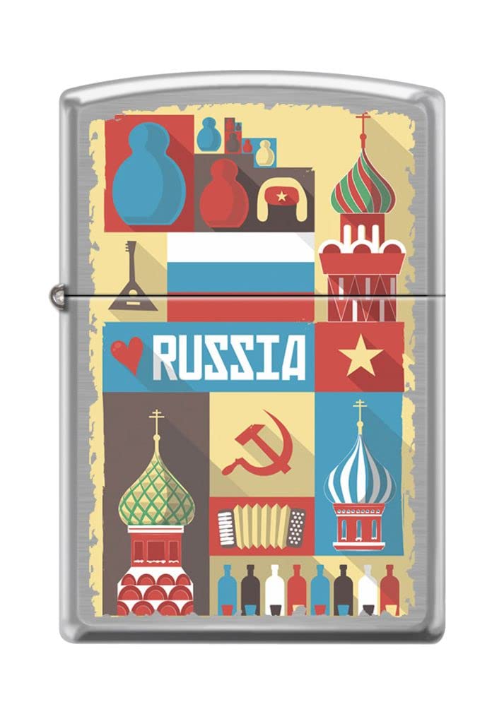Zippo Lighter - Personalized Custom Message Engraved on Backside for Russia Postcard Brushed Chrome #Z5043
