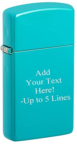 Zippo Lighter- Personalized Engrave on Slim Size Turquoise #49529
