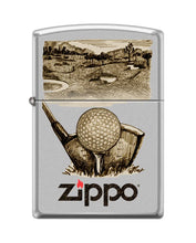 Load image into Gallery viewer, Zippo Lighter-Personalized Custom Message Engraved on Backside Golf Sketch Retro Satin Chrome Windproof Lighter #Z5403
