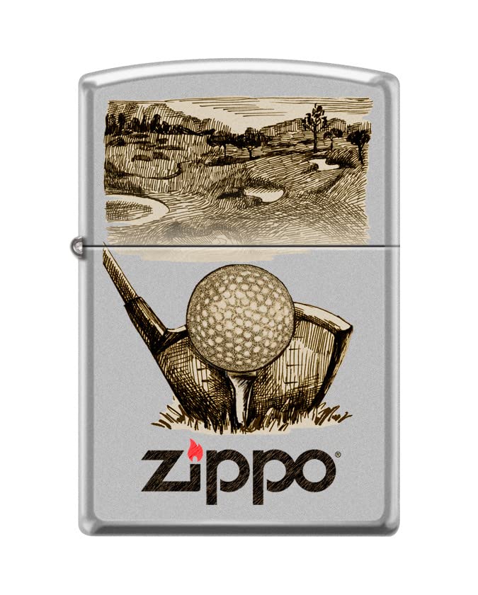 Zippo Lighter-Personalized Custom Message Engraved on Backside Golf Sketch Retro Satin Chrome Windproof Lighter #Z5403