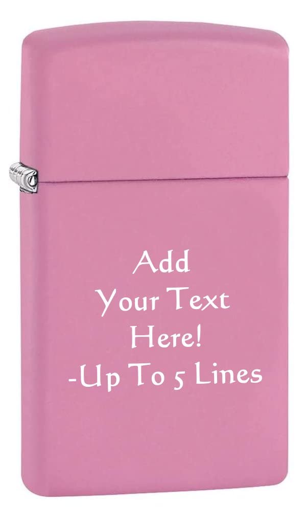 Zippo Lighter - Personalized Customize Message Engrave on Slim Size Windproof Lighter (Pink Matte #1638)