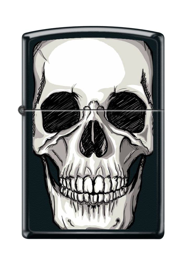 Zippo Lighter- Skull Illustration Black Matte Windproof Lighter #Z5187
