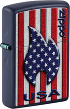 Load image into Gallery viewer, Zippo Patriotic Flame Design Navy Matte Pocket Lighter
