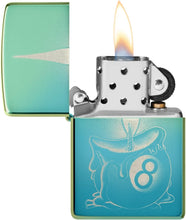 Load image into Gallery viewer, Zippo Eight Ball Tattoo Design High Polish Teal Pocket Lighter
