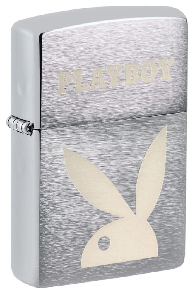 Zippo Lighter - Personalized Customize Message Engrave on Backside for Playboy Bunny (Brushed Chrome #49831)