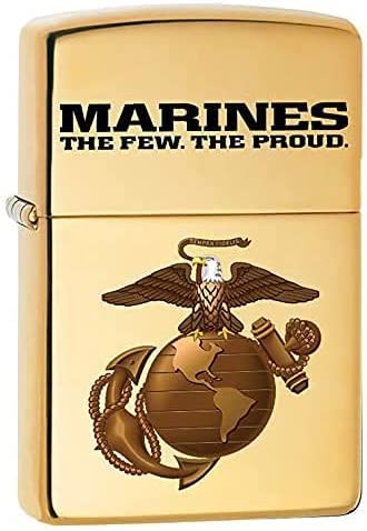 Zippo Lighter - USMC U.S. Marine Corps. Windproof Lighter High Polish Brass #Z5312