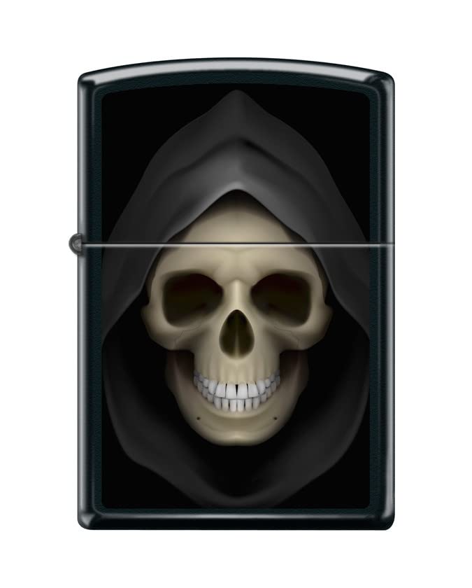 Zippo Lighter - Personalized Customize Message Engrave on Backside for Skull Pirate Windproof Lighter Death Grim Reaper Black Matte Z5479