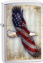 Load image into Gallery viewer, Zippo Lighter- Personalized Engrave Americana Eagle USA Flag Brush Chrome Z525
