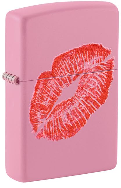 Zippo Lighter - Custom Engraved with Your Message - Smooches Design - Pink Matte 46470