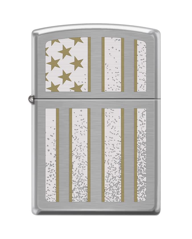 Zippo Lighter- USA Flag American Yellow Stripes Brushed Chrome Windproof Lighter #Z5290
