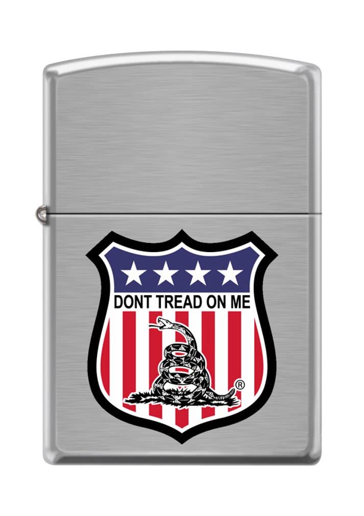 Zippo Lighter- Dont Tread On Me Flag Shield Brushed Chrome Windproof Lighter #Z5211
