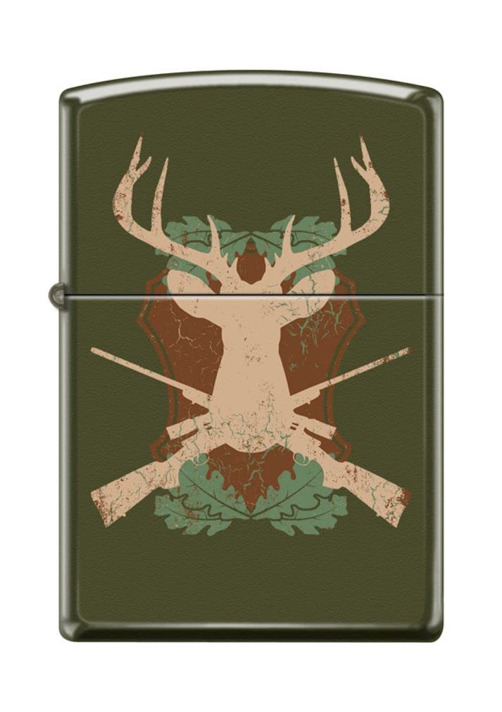 Zippo Lighter- Deer and Guns Hunting Green Matte Windproof Lighter #Z5230