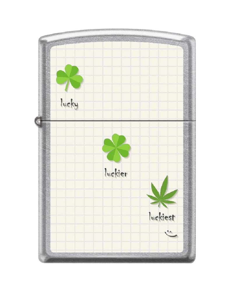 Zippo Lighter-Leaf Shamrock Clovers Lucky Street Chrome Windproof Lighter #Z5530