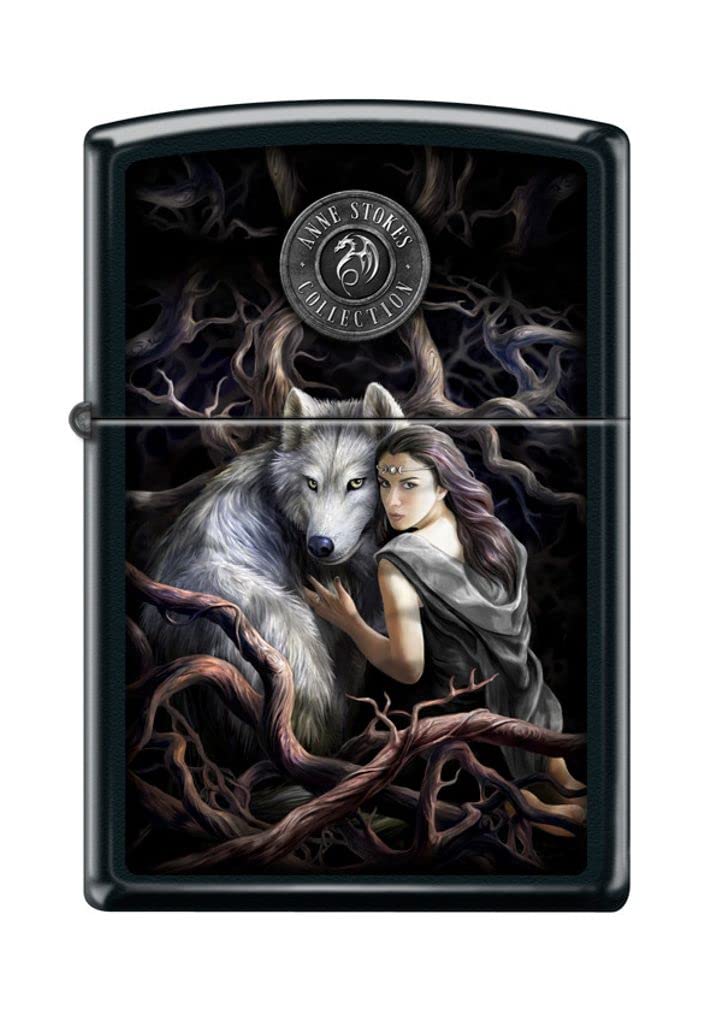 Zippo Lighter- for Anne Stokes Woman with Wolf Soul Bond Black Matte Windproof Lighter #Z5177