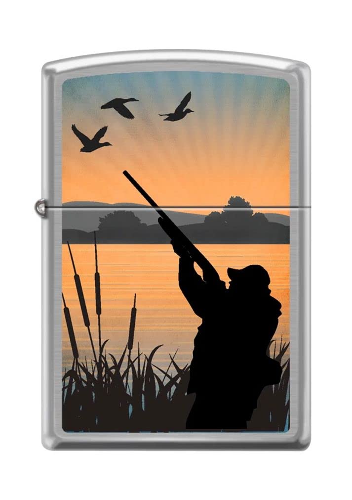 Zippo Lighter - Personalized Custom Message Engrave on Back Animal Designs Windproof Lighter Brushed Chrome Hunter Duck Z5278