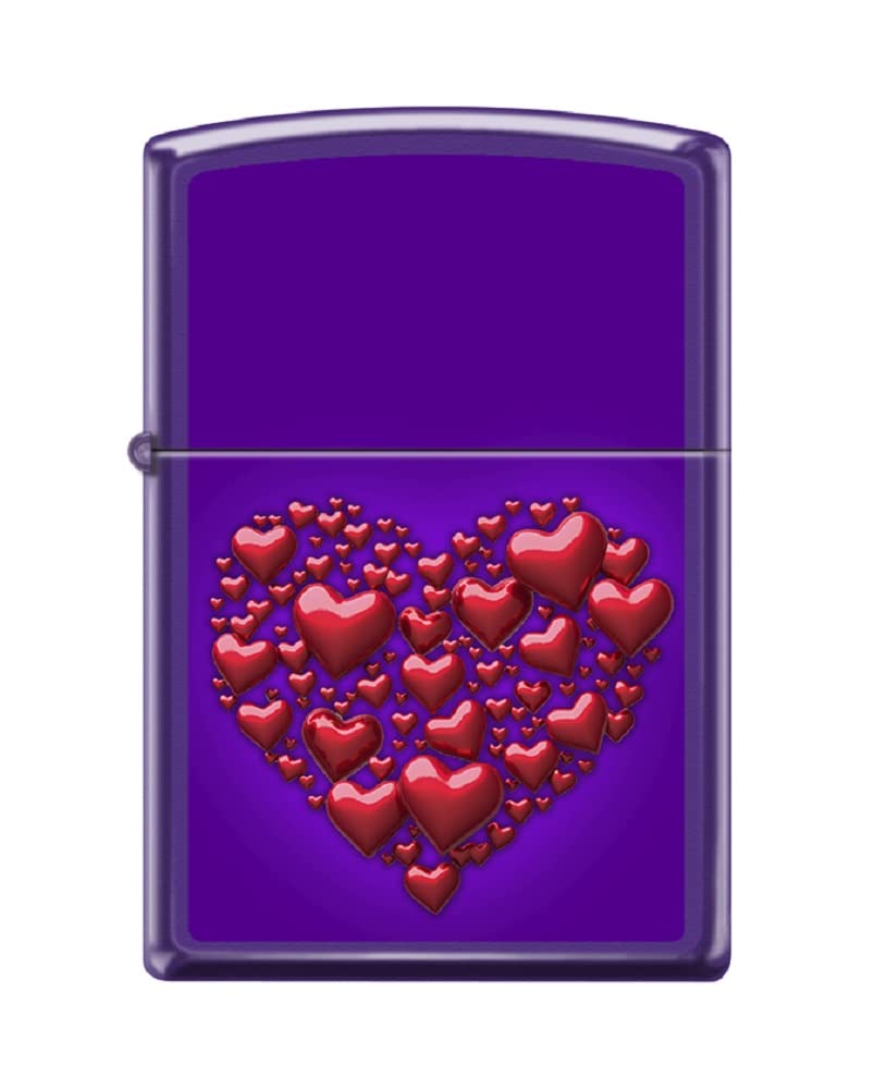 Zippo Lighter- Heart I Love You to The Moon Loving Embrace Valentine Windproof Lighter Hearts Purple Matte #Z6014