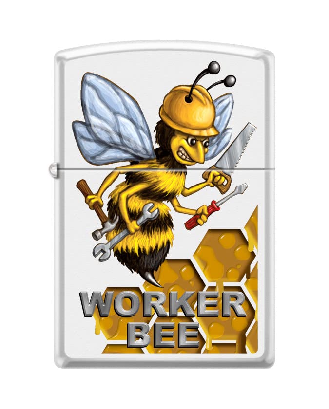Zippo Lighter-Worker Bee White Matte Windproof Lighter #Z5471