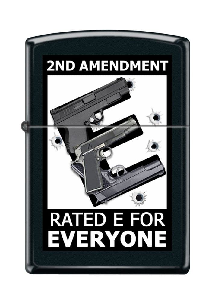 Zippo Lighter- Second 2nd Amendment Gun Rated E Black Matte Windproof Lighter #Z5105