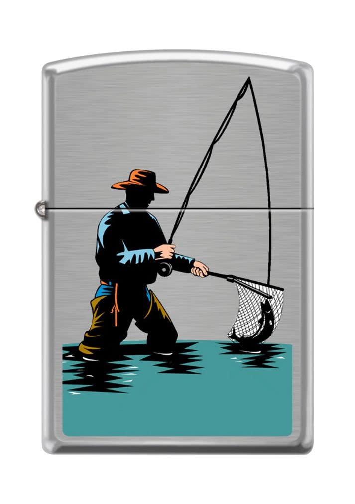 Zippo Lighter- Catching A Fish Fisherman Brushed Chrome Windproof Lighter #Z5215