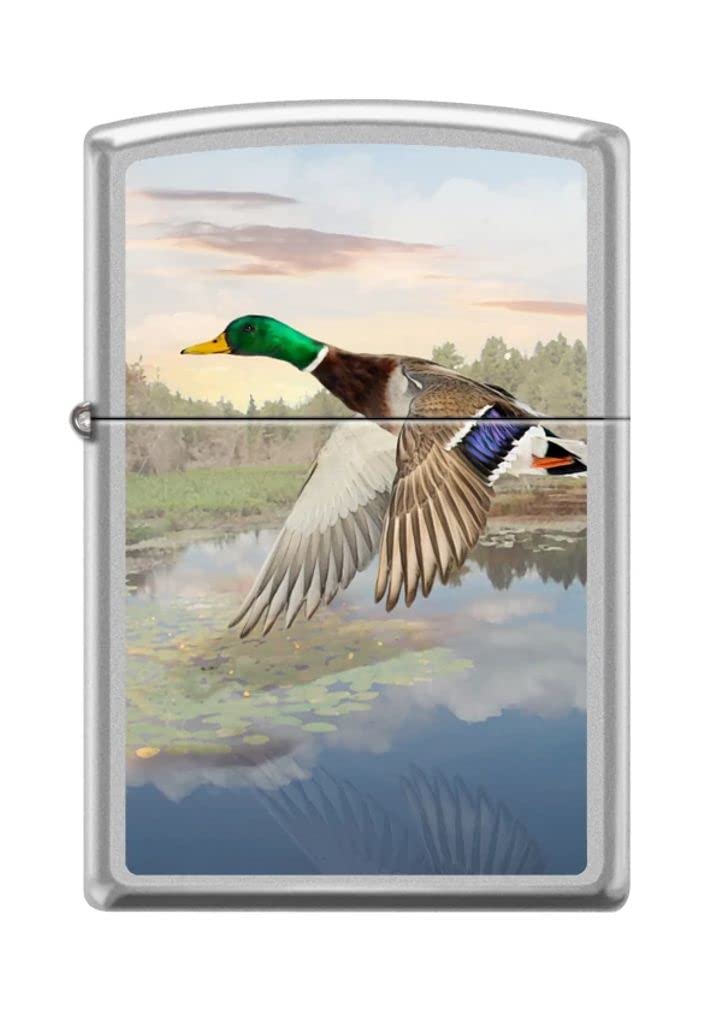 Zippo Lighter- Duck Mallard Satin Chrome Windproof Lighter #Z5277