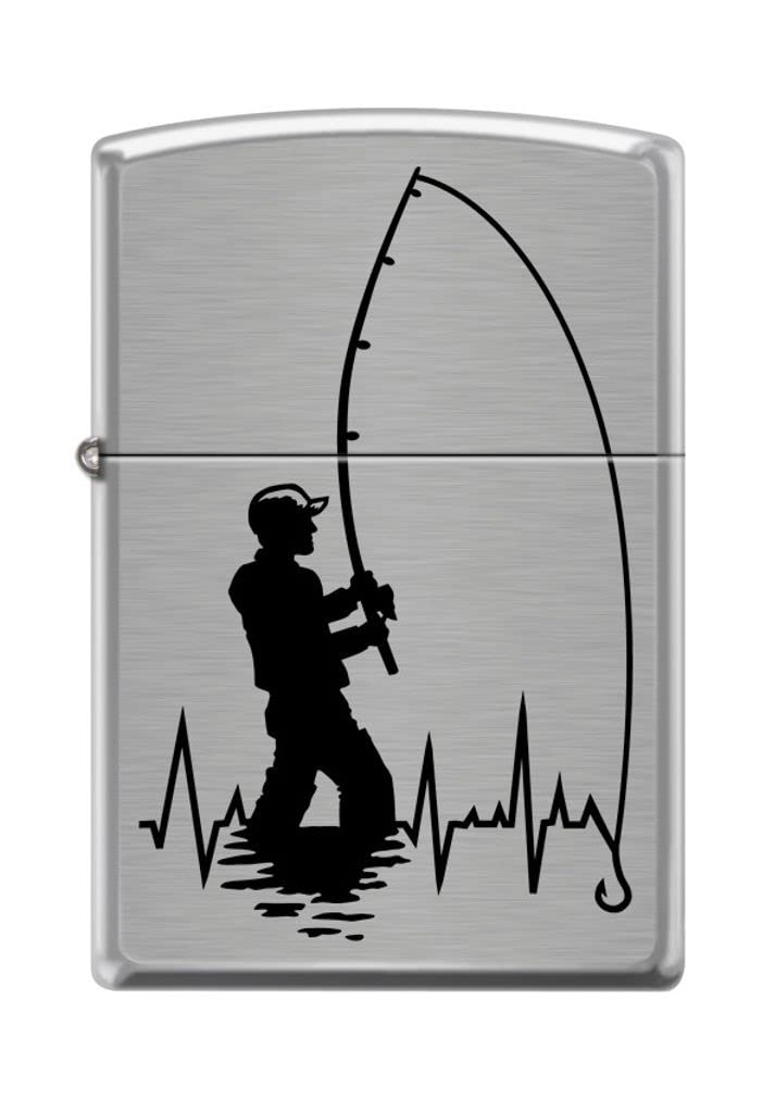 Zippo Lighter - Personalized Message Engraved Backside on Fishing Design Windproof Lighter