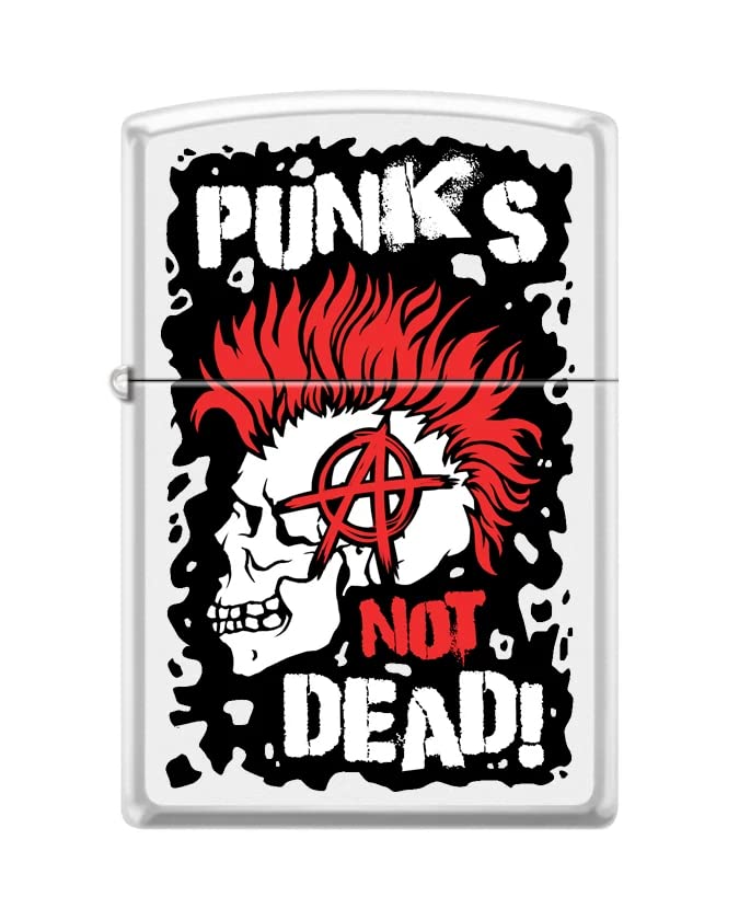 Zippo Lighter-Personalized Custom Message Engraved on Backside Punks Not Dead Design White Matte Windproof Lighter Z5458