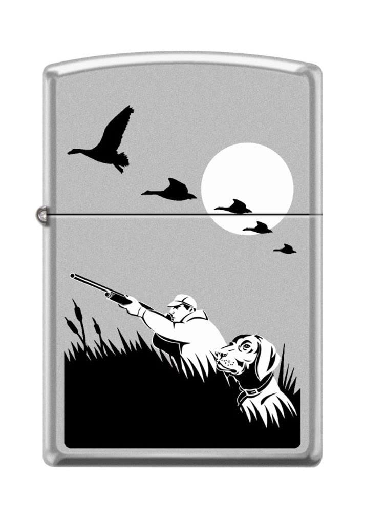 Zippo Lighter- Duck Hunter and Dog Hunting Satin Chrome Windproof Lighter #Z5213