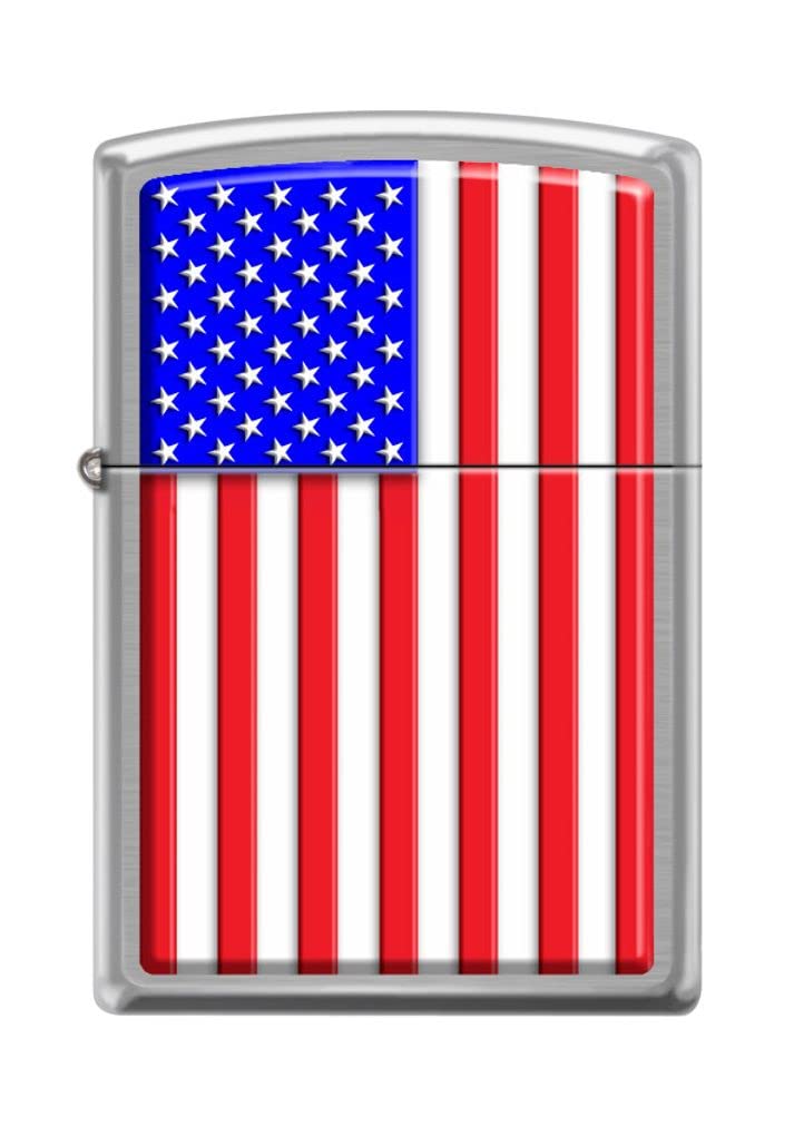 Zippo Lighter- USA Flag Patriotic Brushed Chrome Windproof Lighter #Z5192