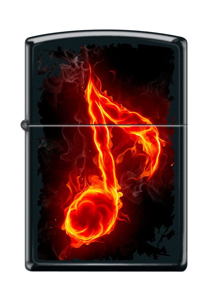 Zippo Lighter-Personalized Custom Message Engraved on Backside Fiery Music Note Black Matte Windproof Lighter Z5127