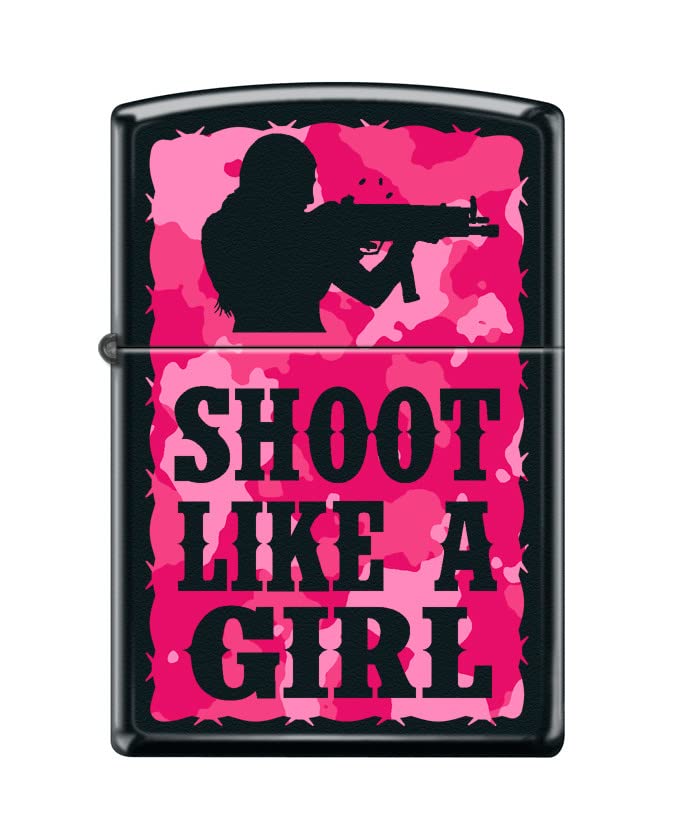 Zippo Lighter-Personalized Custom Message Engraved on Backside Shoot Like A Girl Black Matte Windproof Lighter #Z5475