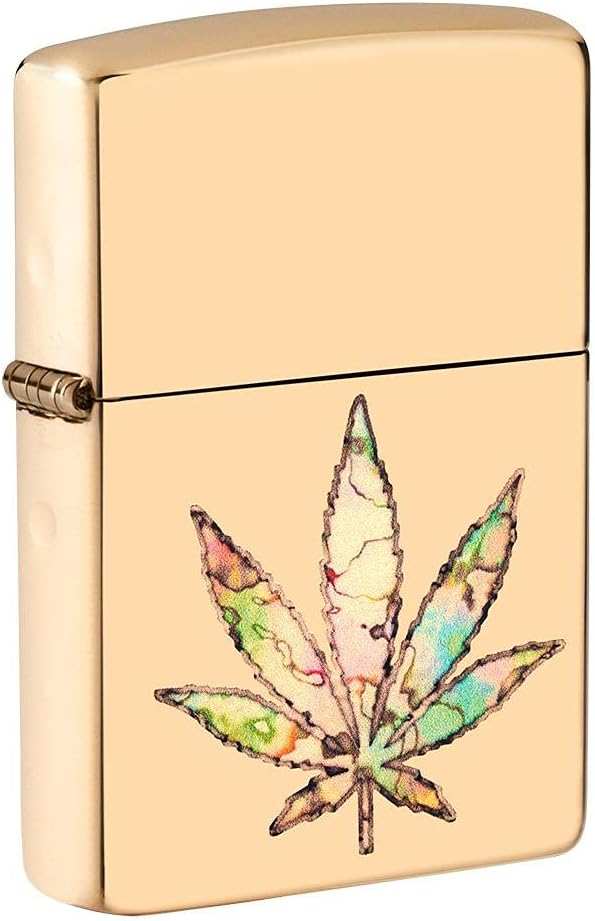 Zippo Lighter - Personalized Custom Message Engraved on Back for Leaf Designs Windproof Zippo Lighter (High Polish Brass)