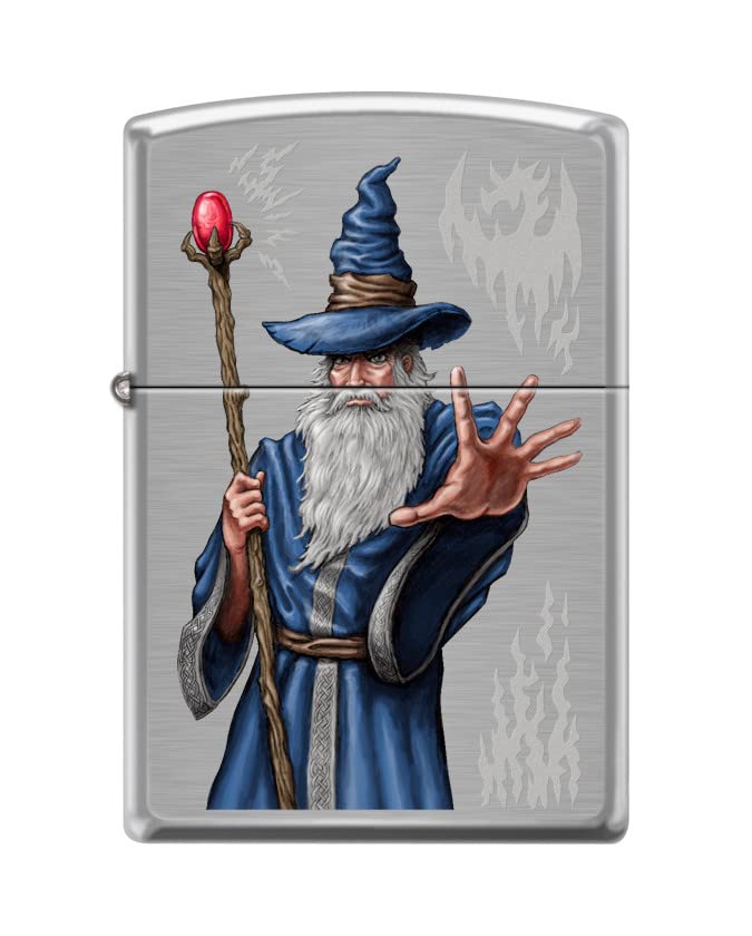 Zippo Lighter-Personalized Custom Message Engraved on Backside Wizard Brushed Chrome Windproof Lighter Z5425
