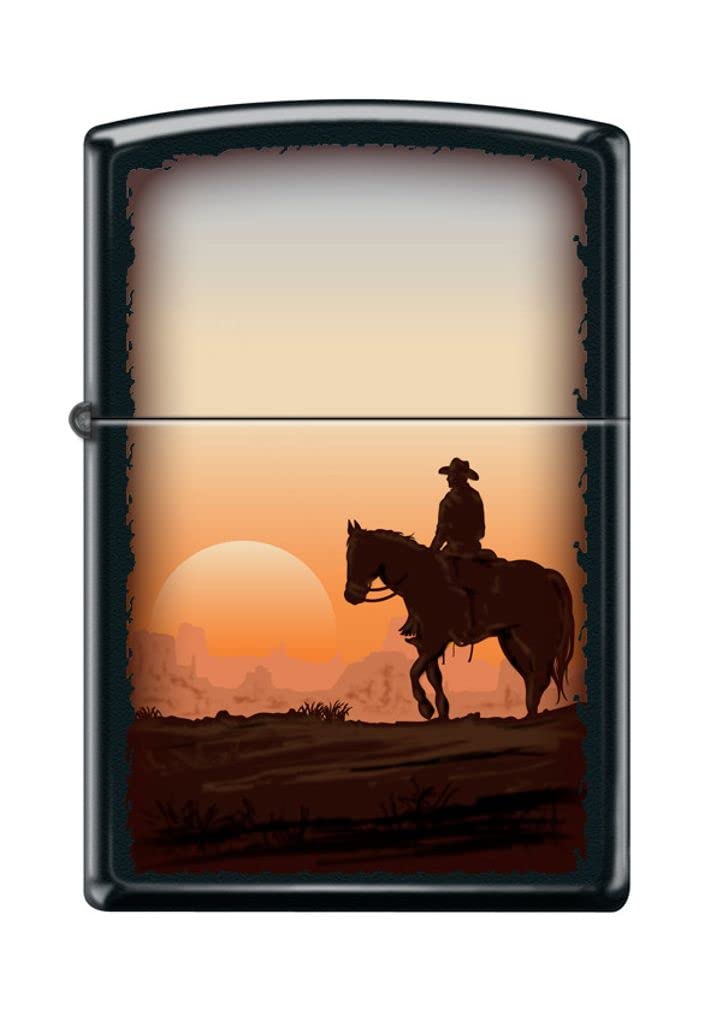 Zippo Lighter- Horse Cowboy Sunset Black Matte Windproof Lighter #Z5082