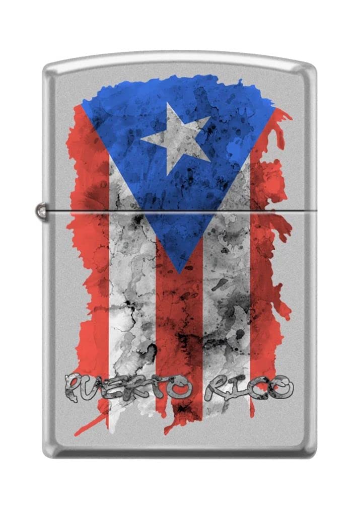 Zippo Lighter - Personalized Custom Message Engraved on Backside for Puerto Rico Flag Satin Chrome #Z5281